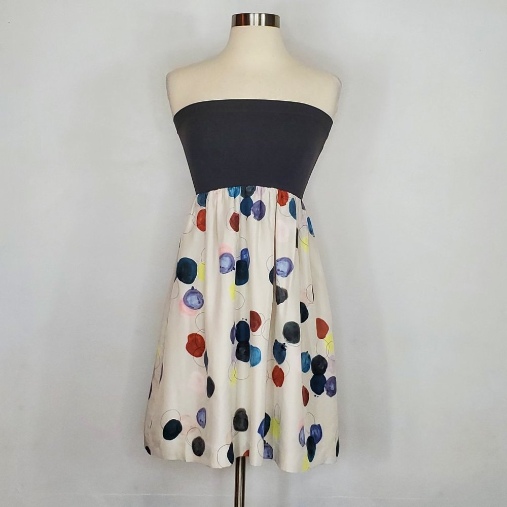 THEORY Silk Watercolor Polka Dot Tube Top Dress M EUC